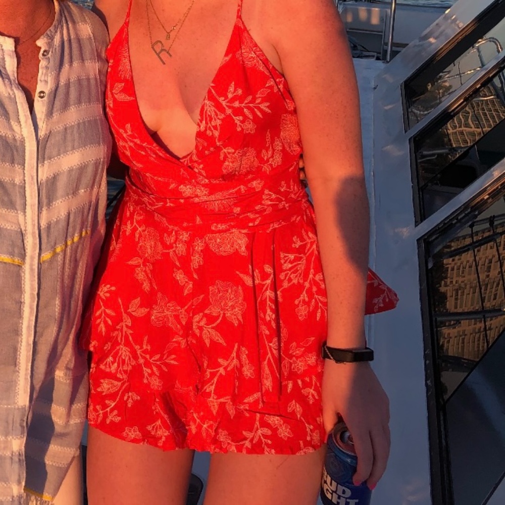 Princess Polly Red Floral Wrap Romper